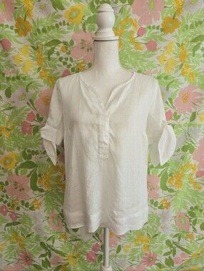 100% Linen Charter Clib Tie Sleeve Blouse